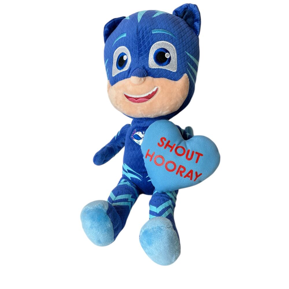 PJ MasK Val Greeter Cat Boy 15 Inches Tall Plush Stuffed Blue Shout Hooray Heart